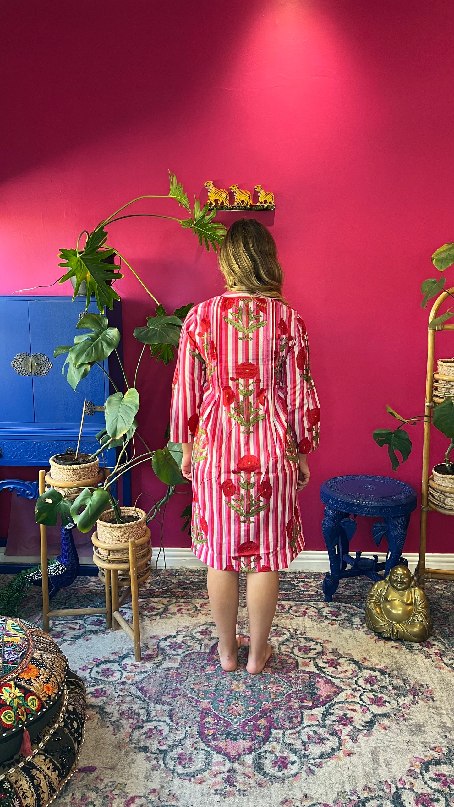 Gypsey Dress - Red and Pink Candy Stripe Blooms