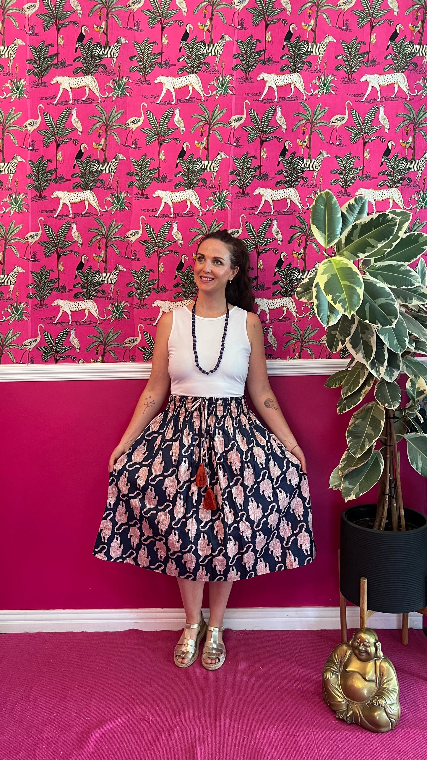 Short Sophie Skirt - Navy with Red Chevron Tiger Cat