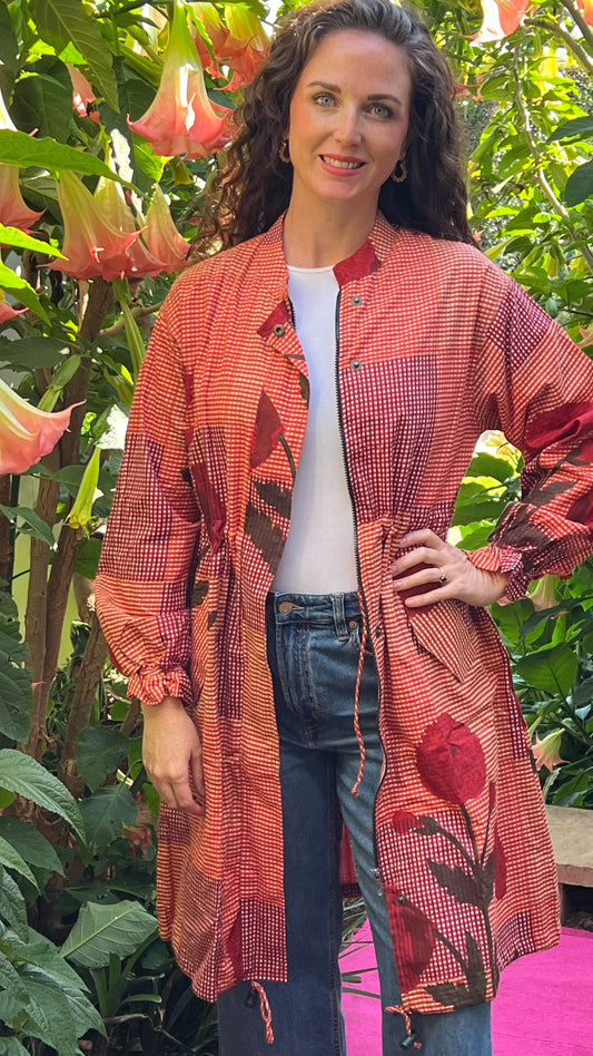 Joy Jacket - Orange Floral Gingham